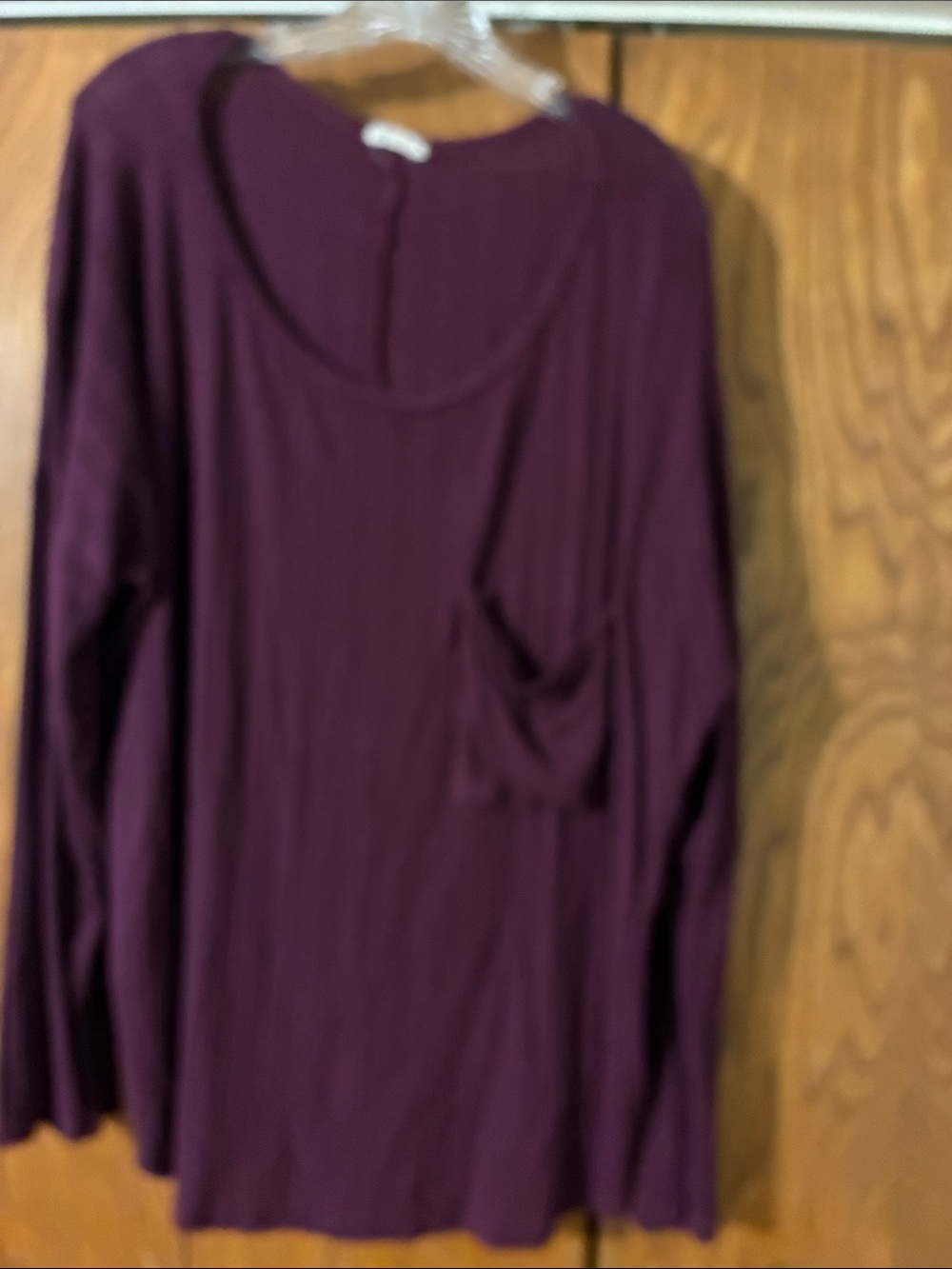 Women's Long Sleeve Scoop Neck Pocket Top - Plum